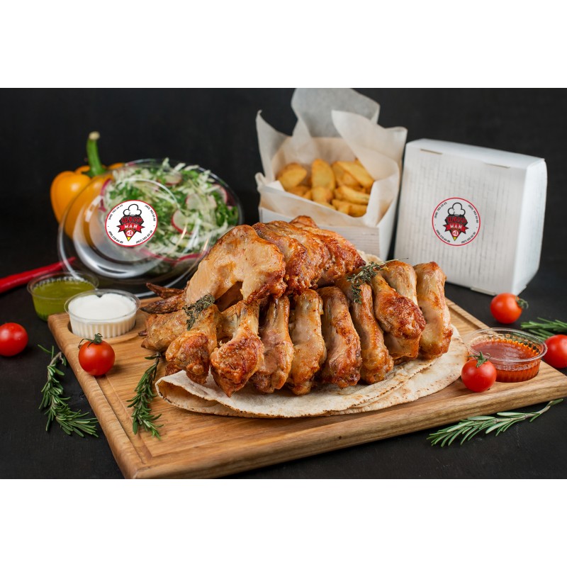 КРЫЛЫШКИ ГРИЛЬ С ГАРНИРОМ И СОУСОМ